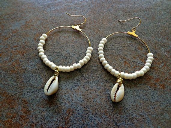 cowrie shells hoop earrings
